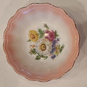 Vintage porcelain pink floral trinket dish